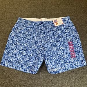 Stella Parker Collection Printed Fabric Shorts Floral Tile Blue Size 14 NEW NWT